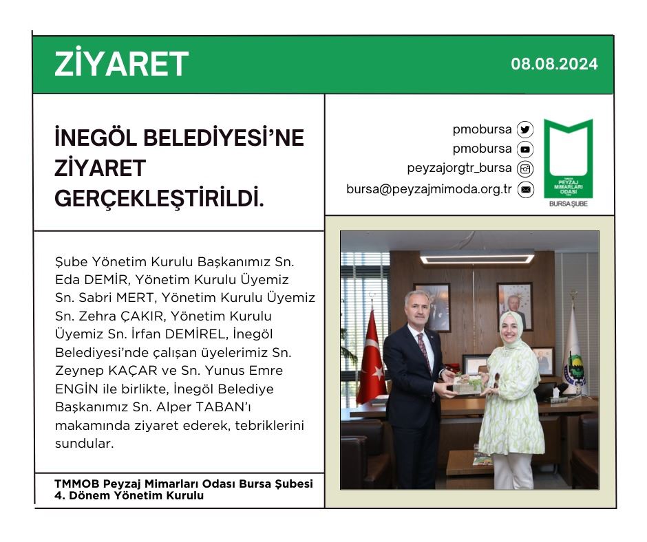 ZİYARET | İNEGÖL BELEDİYESİ’NE ZİYARET GERÇEKLEŞTİRİLDİ.