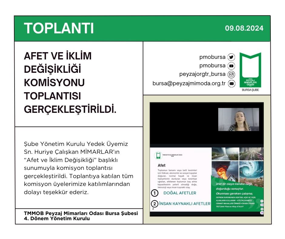 TOPLANTI | AFET VE İKLİM DEĞİŞİKLİĞİ KOMİSYONU TOPLANTISI GERÇEKLEŞTİRİLDİ.