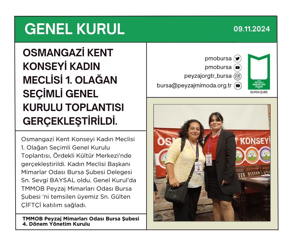 GENEL KURUL I OSMANGAZİ KENT KONSEYİ KADIN MECLİSİ 1. OLAĞAN SEÇİMLİ GENEL KURULU TOPLANTISI GERÇEKLEŞTİRİLDİ.