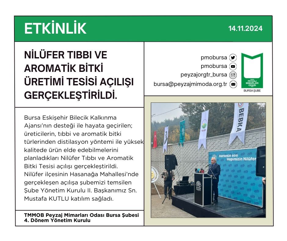 ETKİNLİK I NİLÜFER TIBBI VE AROMATİK BİTKİ ÜRETİMİ TESİSİ AÇILIŞI GERÇEKLEŞTİRİLDİ.