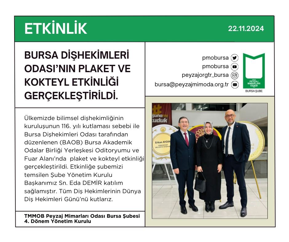 ETKİNLİK | BURSA DİŞHEKİMLERİ ODASI’NIN PLAKET VE KOKTEYL ETKİNLİĞİ GERÇEKLEŞTİRİLDİ.