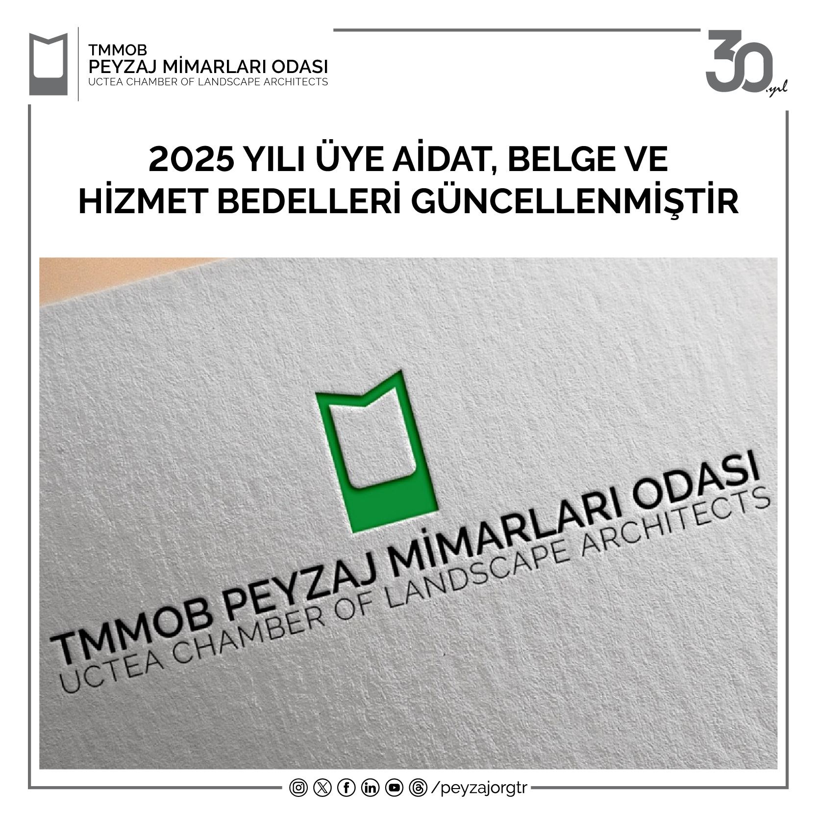 2025 YILI ÜYE AİDAT, BELGE VE HİZMET BEDELLERİ GÜNCELLENMİŞTİR