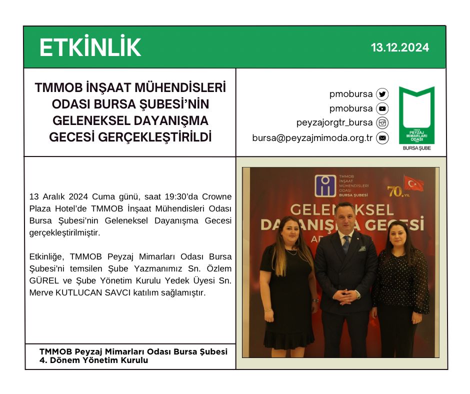 ETKİNLİK | TMMOB İNŞAAT MÜHENDİSLERİ ODASI BURSA ŞUBESİ’NİN GELENEKSEL DAYANIŞMA GECESİ GERÇEKLEŞTİRİLDİ.