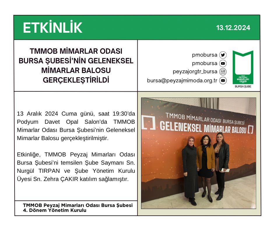 ETKİNLİK | TMMOB MİMARLAR ODASI BURSA ŞUBESİ’NİN GELENEKSEL MİMARLAR BALOSU GERÇEKLEŞTİRİLDİ.