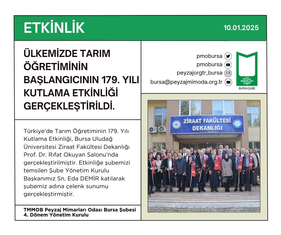 ETKİNLİK | ÜLKEMİZDE TARIM ÖĞRETİMİNİN BAŞLANGICININ 179. YILI KUTLAMA ETKİNLİĞİ GERÇEKLEŞTİRİLDİ.