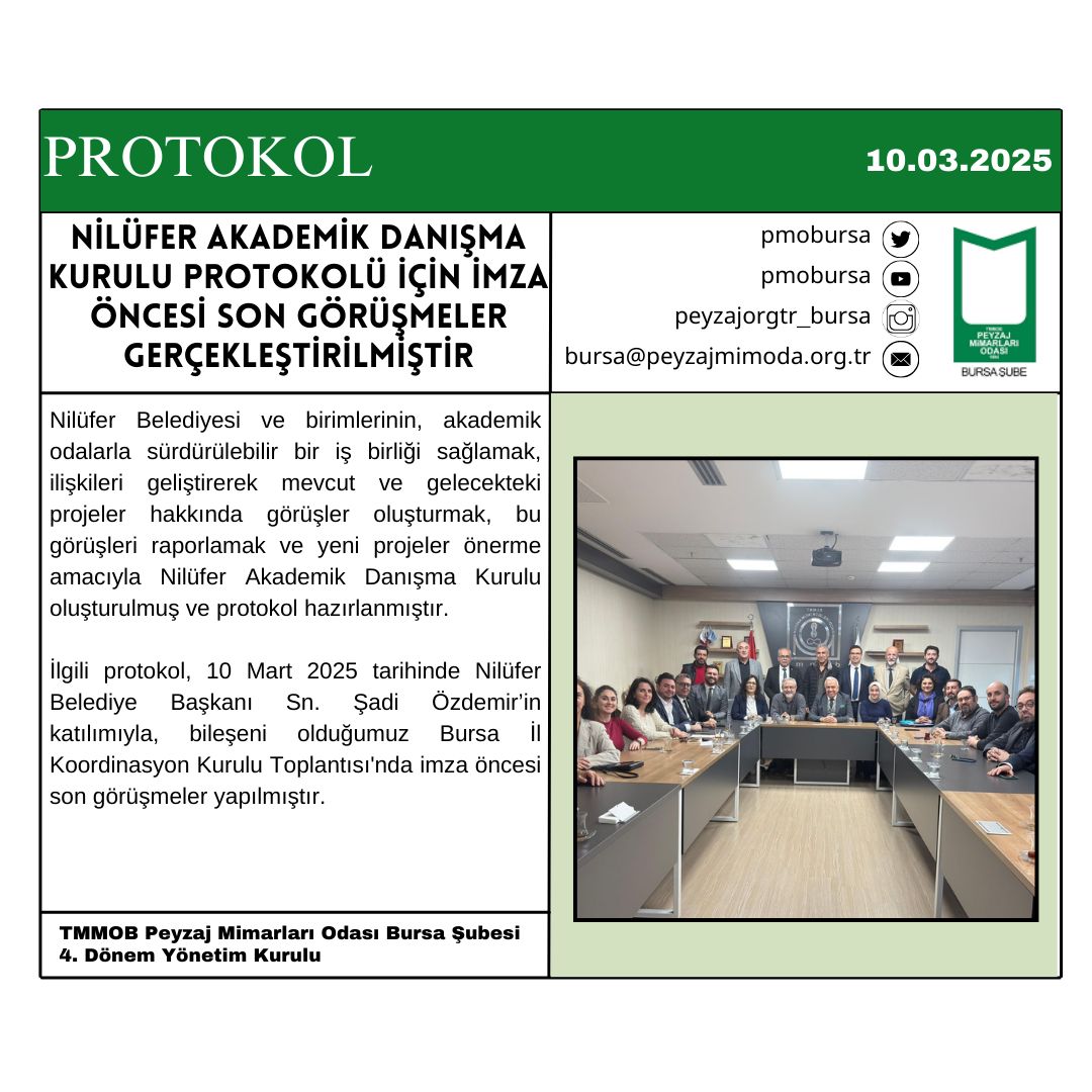 PROTOKOL | NİLÜFER AKADEMİK DANIŞMA KURULU PROTOKOLÜ İÇİN İMZA ÖNCESİ SON GÖRÜŞMELER GERÇEKLEŞTİRİLMİŞTİR.