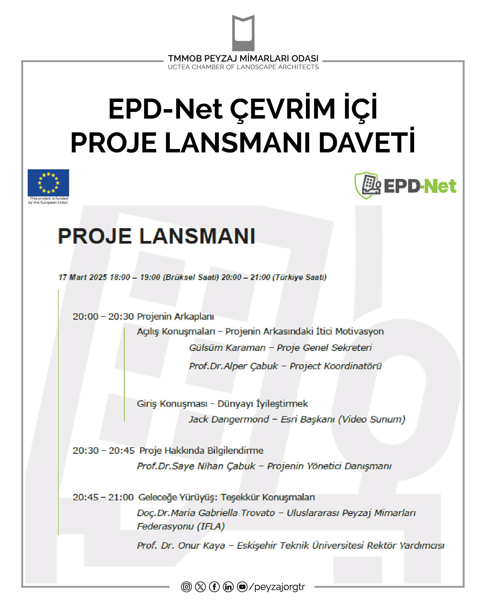 EPD-Net ÇEVRİM İÇİ PROJE LANSMANI DAVETİ