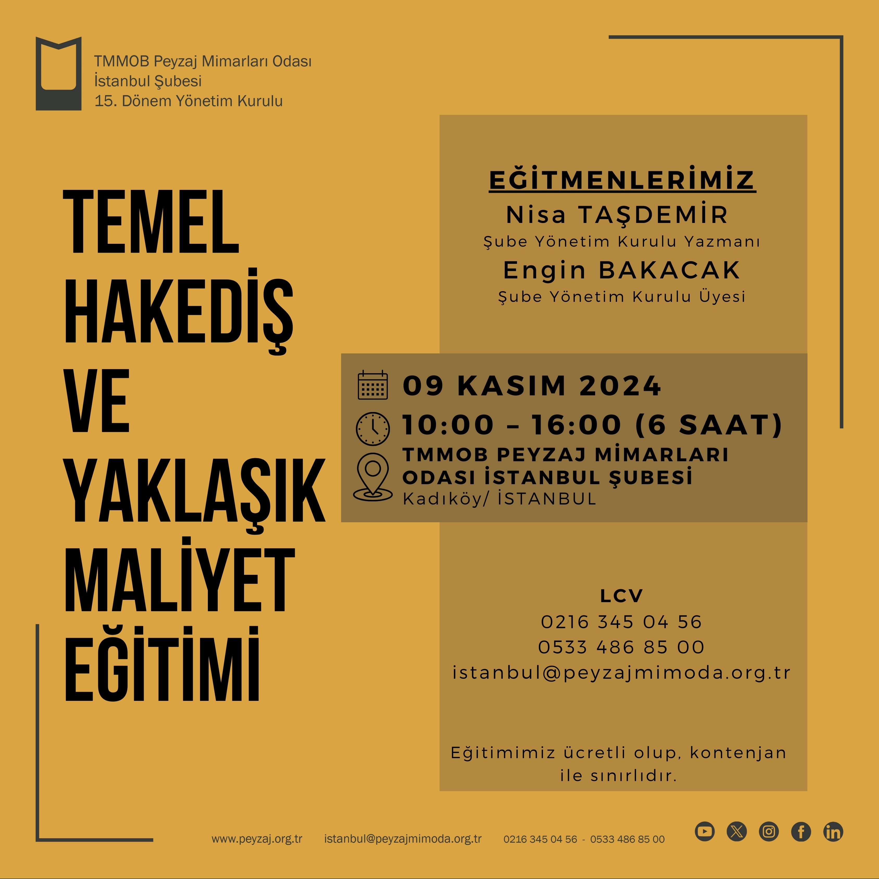 TEMEL HAKEDİŞ VE YAKLAŞIK MALİYET EĞİTİMİ HK.