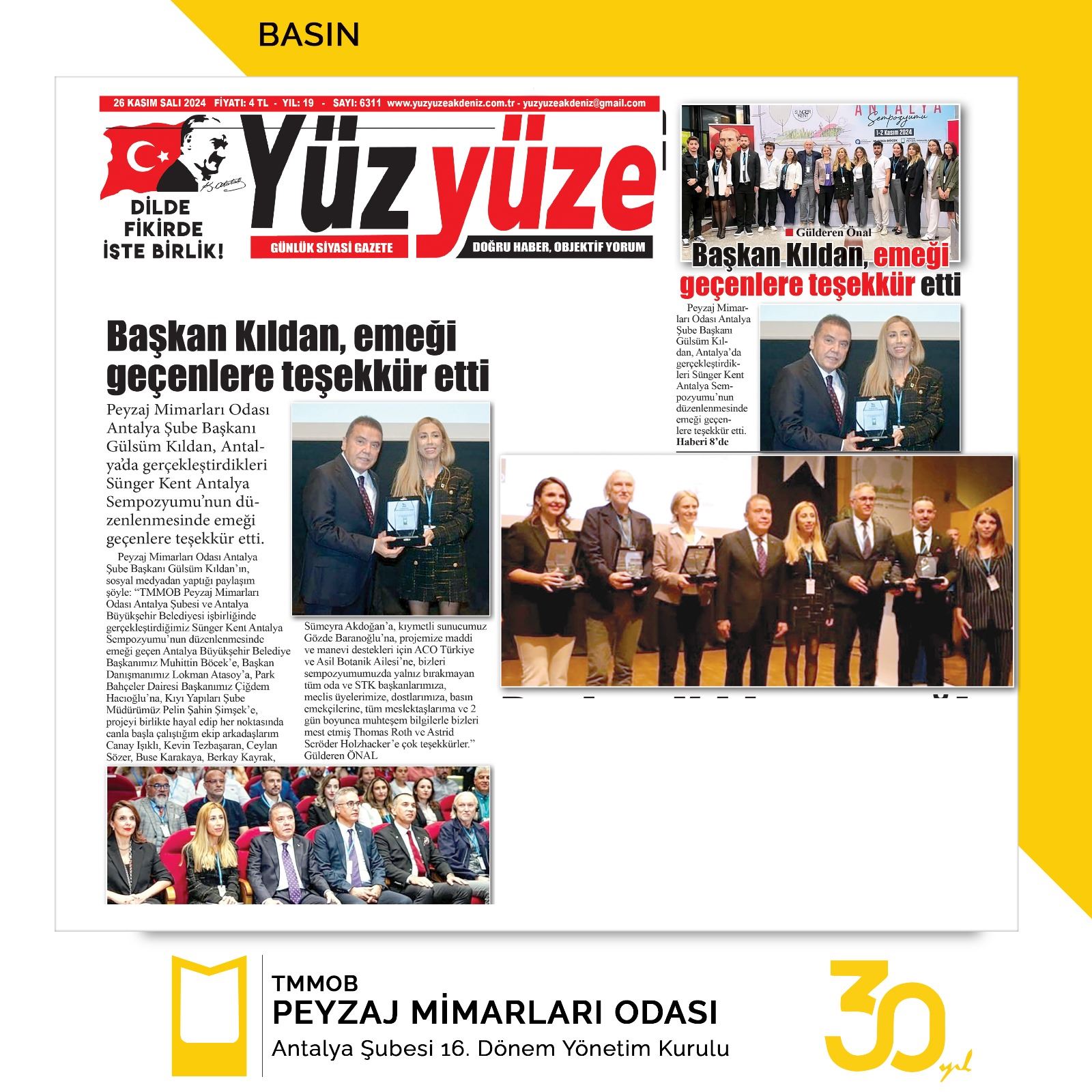 BAŞKAN KILDAN, EMEĞİ GEÇENLERE TEŞEKKÜR ETTİ | YÜZ YÜZE GAZETESİ