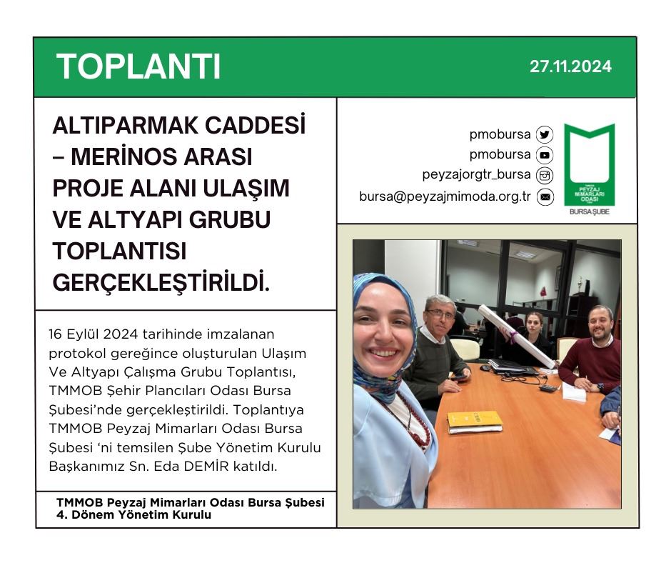 TOPLANTI I ALTIPARMAK CADDESİ – MERİNOS ARASI PROJE ALANI ULAŞIM VE ALTYAPI ÇALIŞMA GRUBU TOPLANTISI GERÇEKLEŞTİRİLDİ.