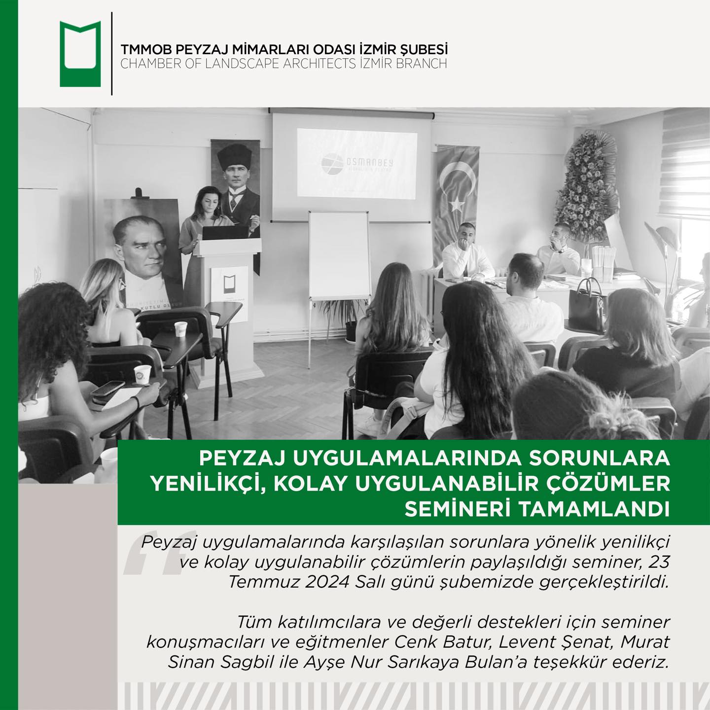 PEYZAJ UYGULAMALARINDA SORUNLARA YENİLİKÇİ, KOLAY UYGULANABİLİR ÇÖZÜMLER SEMİNERİ TAMAMLANDI