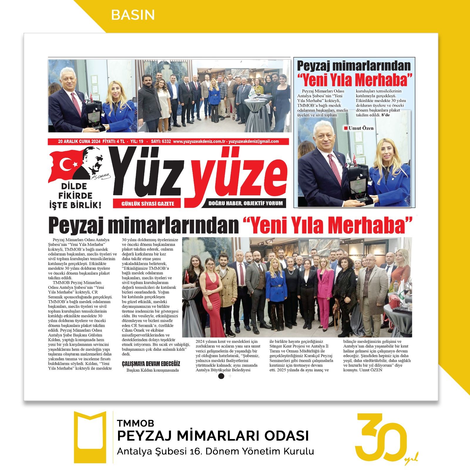 HABER-PEYZAJ MİMARLARINDAN ''YENİ YILA MERHABA''(YÜZ YÜZE GAZETESİ)