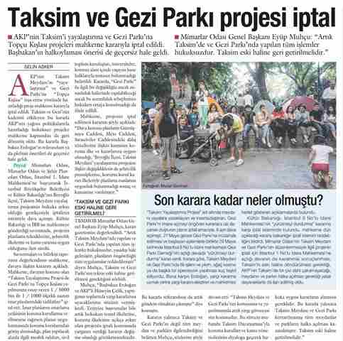 TAKSİM VE GEZİ PARKI PROJESİ İPTAL - SOL GAZETESİ