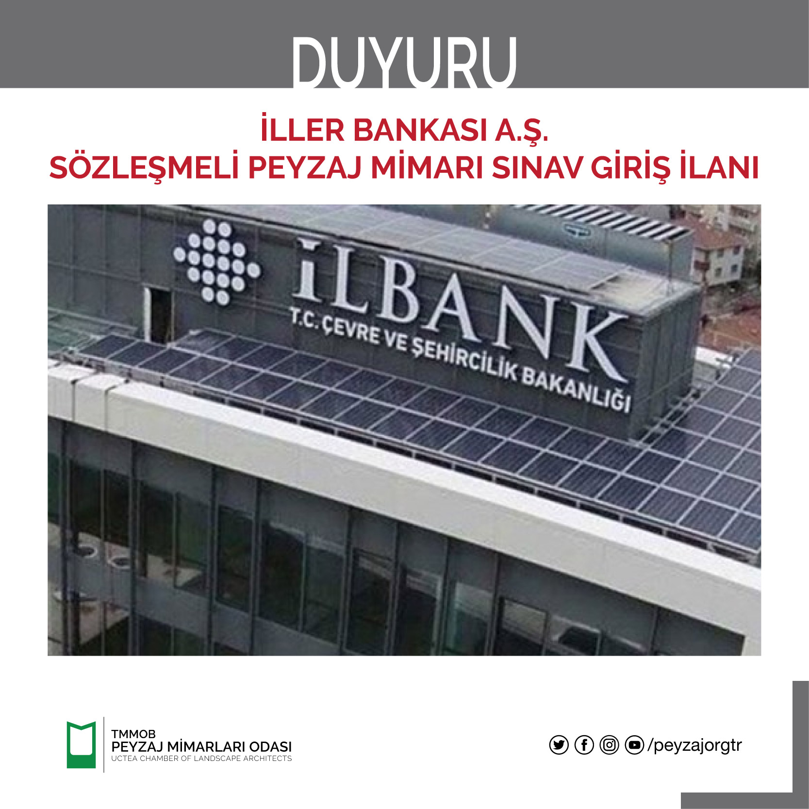 DUYURU | İLLER BANKASI A.Ş. SÖZLEŞMELİ PEYZAJ MİMARI SINAV GİRİŞ İLANI