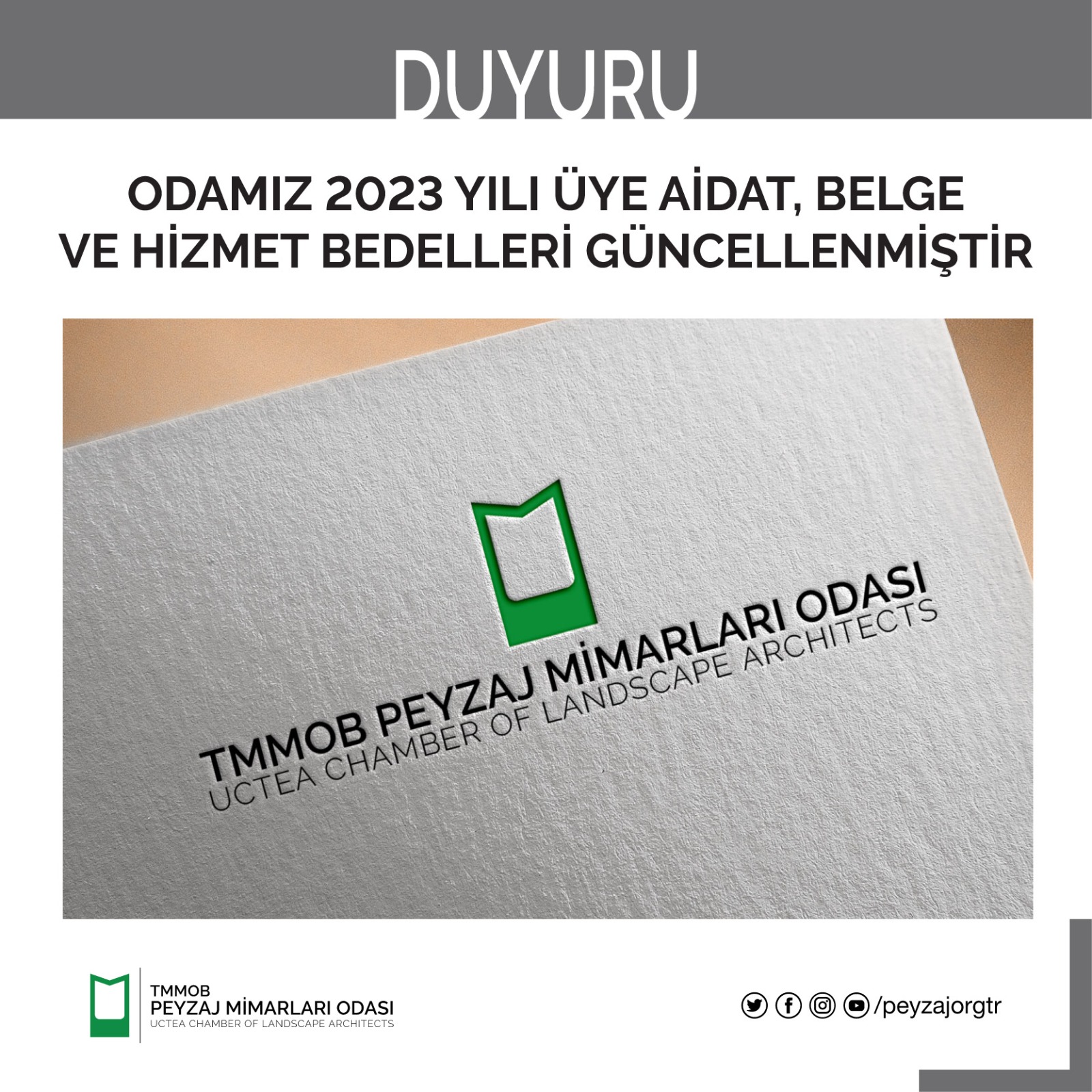 2023 YILI ÜYE AİDAT, BELGE VE HİZMET BEDELLERİ GÜNCELLENMİŞTİR.