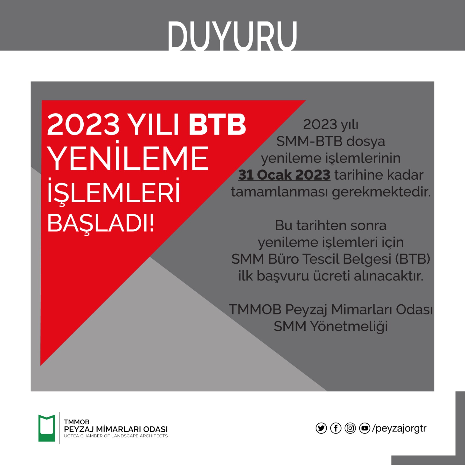  2023 YILI BÜRO TESCİL YENİLEME İŞLEMLERİ BAŞLADI