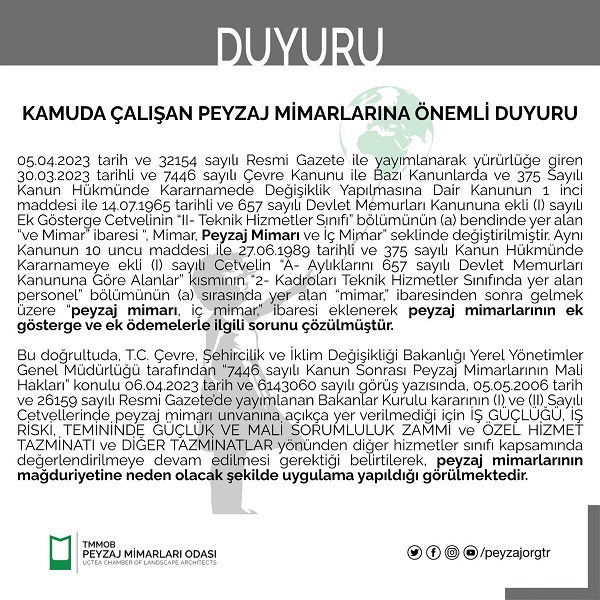 KAMUDA ÇALIŞAN PEYZAJ MİMARLARINA ÖNEMLİ DUYURU