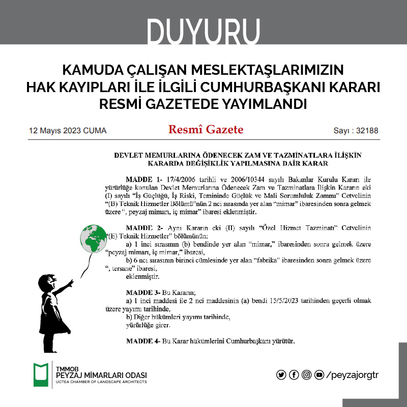 KAMUDA ÇALIŞAN MESLEKTAŞLARIMIZIN HAK KAYIPLARI İLE İLGİLİ CUMHURBAŞKANI KARARI RESMİ GAZETEDE YAYIMLANDI