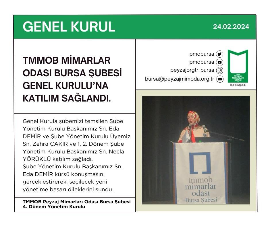 GENEL KURUL | TMMOB MİMARLAR ODASI BURSA ŞUBESİ GENEL KURULU'NA KATILIM SAĞLANDI.