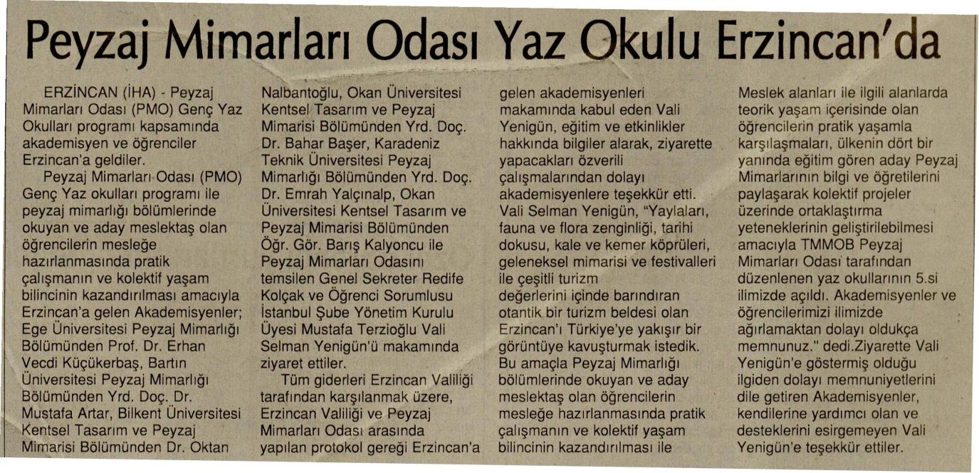 PMO YAZ OKULU ERZİNCAN`DA ÖZSÖZ GAZETESİ